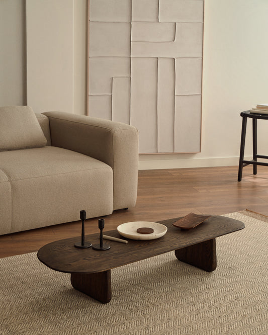 Pirita coffee table in solid oak wood in dark color, 146 x 56.5 cm FSC 100%