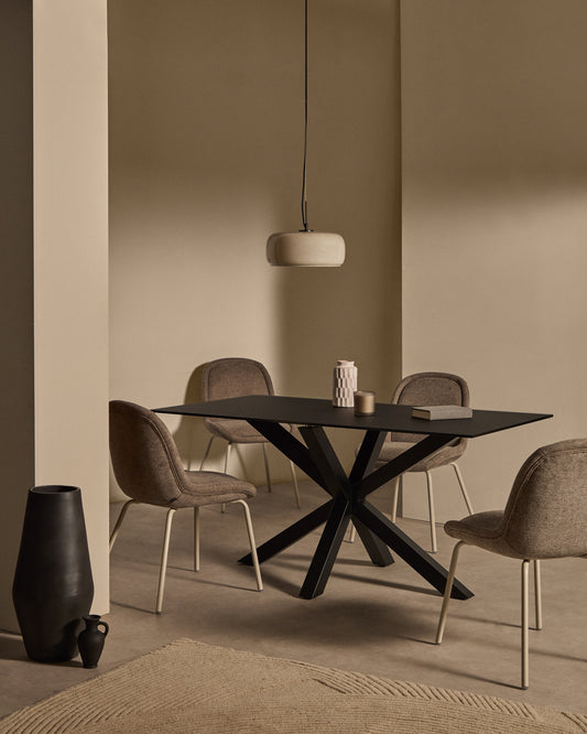 Argo table with black glass and black steel legs 160 x 190 cm