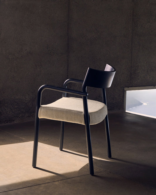 Falconera stool with removable cover in solid oak with black finish FSC Mix Credit