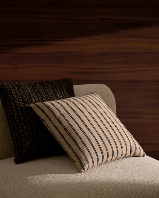 Caliu beige and gray striped silk and cotton, 45 x 45 cm