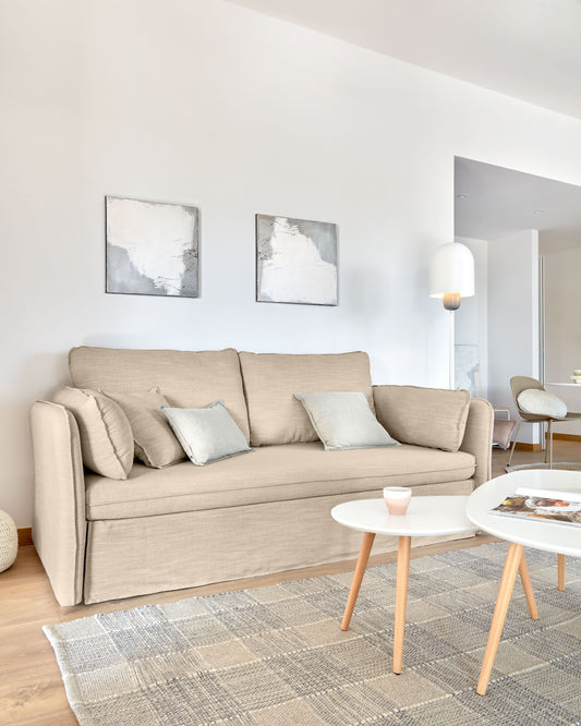 tanit kauč na razvlačenje u bež sa prirodnom završnom obradom nogu od punog bukovog drveta, 210 cm FSC Mik Credit