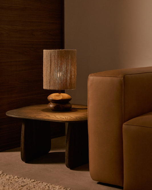 Cor table lamp made of jute and acacia wood in a dark finish