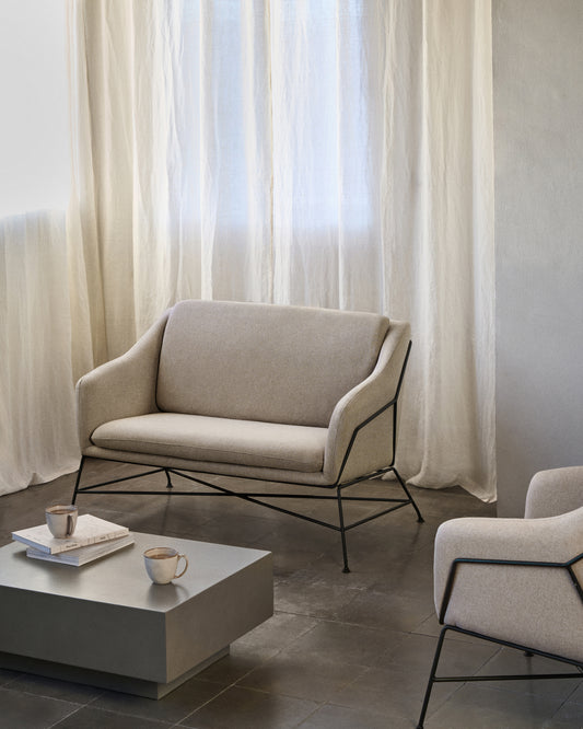 Brida two-seater in beige and steel legs with black finish, 128 cm