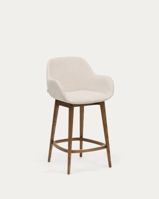 Konna stool in beige and solid ash wood in a dark finish, 65 cm