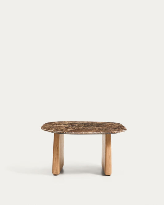 Pomoćni sto Pirita od braon mermera i nogara od masivnog hrastovog drveta, prirodna završna obrada 71 x 70 cm FSC 100%