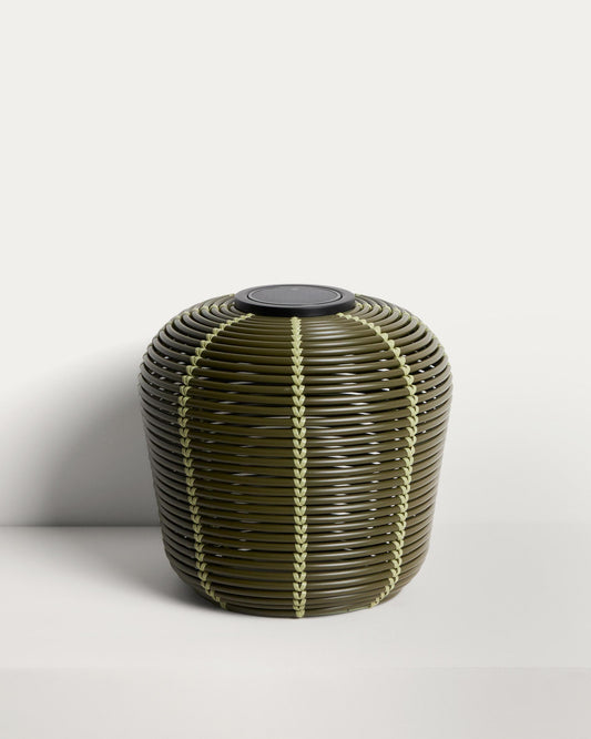 Solar table lamp for outdoor use Garoina LED made of synthetic rattan, green Ø35 cm