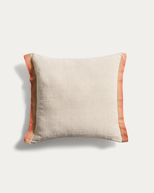 Disea linen cushion cover, beige with orange detail, 45 x 45 cm