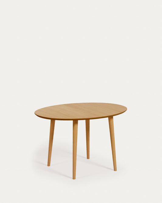 Oqui oval extendable table with oak veneer and solid wood legs, Ø 120 (200) x 90 cm