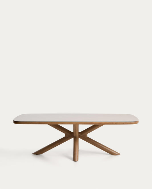 Mirtia outdoor table made of aluminum with the effect of wood and sintered stone in natural (crudo) color 240 × 110 cm