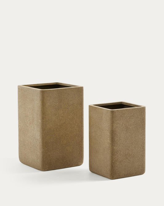 Set of 2 Minoa tall planters with mustard effect 44 x 44 cm
