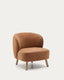 Molded terracotta chenille armchair with solid beech legs in a natural finish