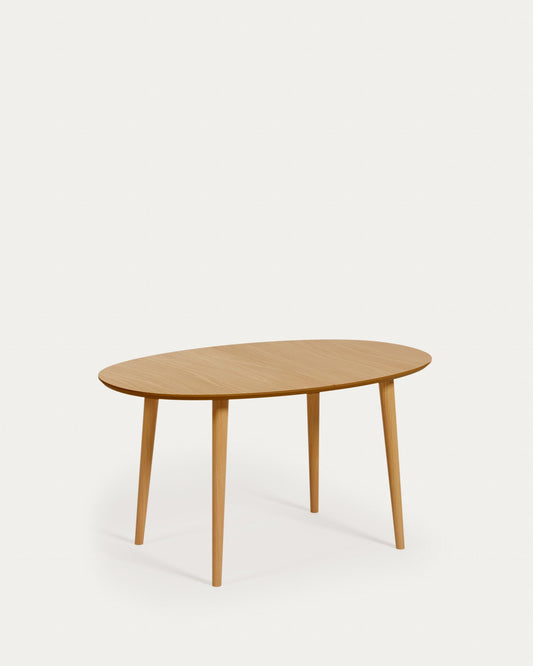Oqui oval extendable table with oak veneer and solid wood legs, Ø 140 (220) x 90 cm