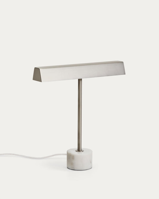 Lynor table lamp in brushed metal with a white marble base