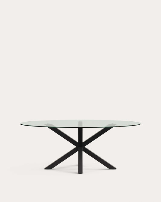 Argo oval table made of glass and steel legs with black finish Ø 200 x 100 cm