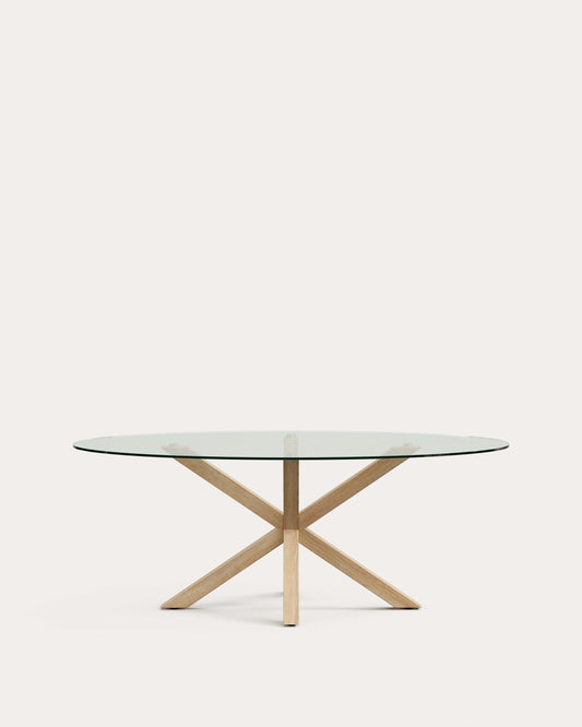 Argo oval table with steel legs with glass and wood effect Ø 200 x 100 cm