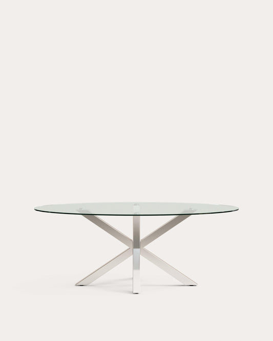 Argo oval glass table and stainless steel legs Ø 200 x 100 cm
