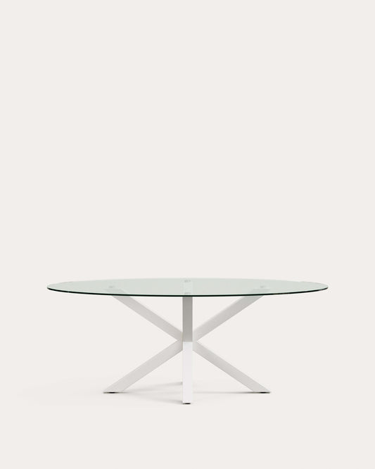 Argo oval table made of glass and steel legs with white finish Ø 200 x 100 cm