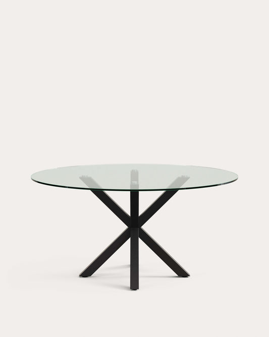 Argo round table made of glass and steel legs with black finish Ø 150 cm