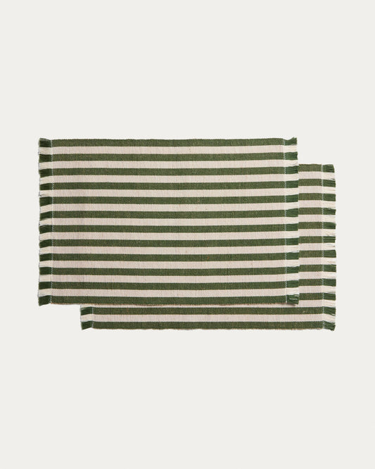 Daltan set of 2 single tablecloths made of cotton jute, striped green 35 x 50 cm