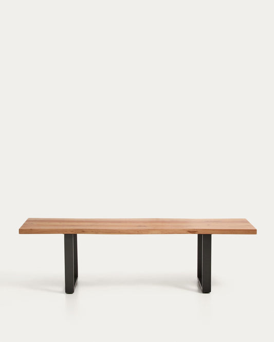 Klupa Uxue od masivnog akacija drveta i nogu od crnog čelika 160 x 45 cm