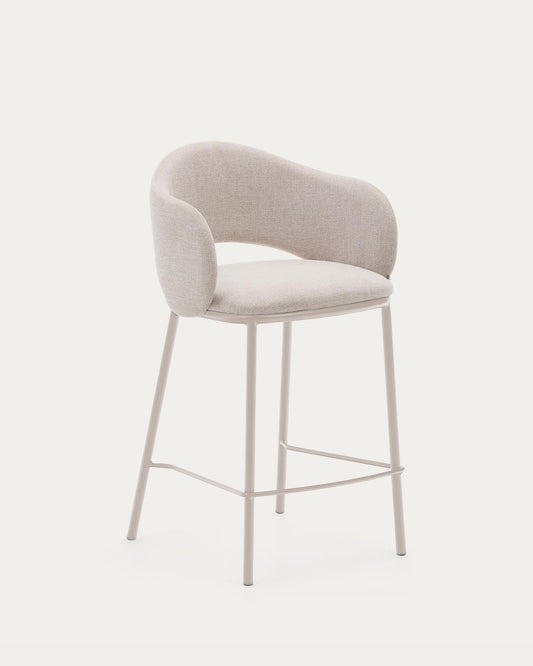 Maia chair in beige chenille and steel legs in beige finish, FSC Mix Credit, 65 cm