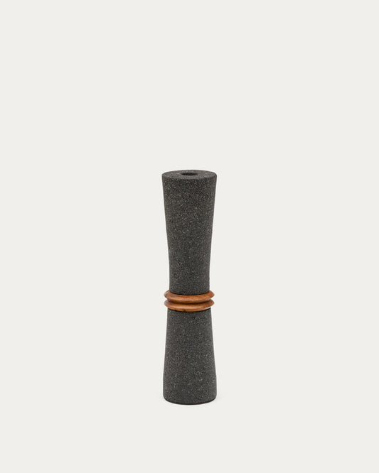 Naro vase made of black stone and teak 30 cm