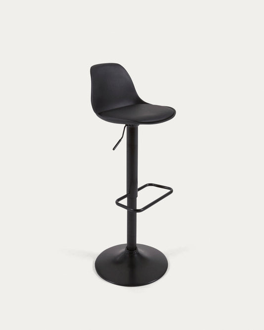 Orlando-t bar stool - black synthetic leather and matt black steel 60-82 cm