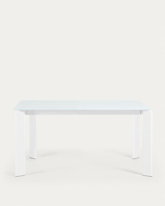 Axis white extendable glass with white steel legs 160 (220) cm