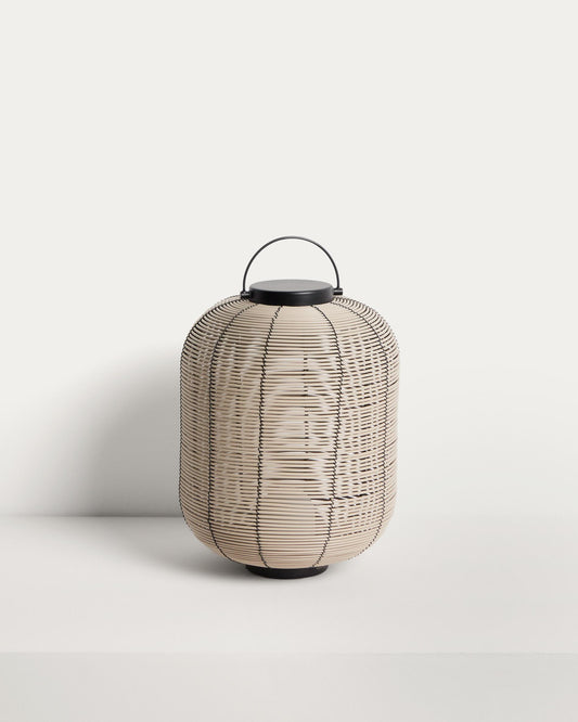 Small portable LED table lamp Saranella in light gray synthetic rattan