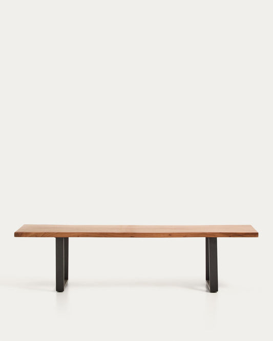 Klupa Uxue od masivnog akacija drveta i nogu od crnog čelika 180 x 45 cm
