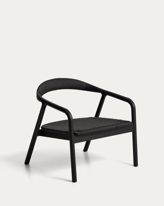 Derile armchair in solid oak wood, black finish and black paper braid, FSC 100%