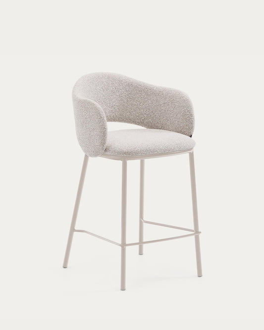 Maia chair in thick beige chenille and steel legs in beige finish, FSC Mix Credit, 65 cm