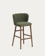 Ciselia stools in dark green thick chenille with solid ash legs, walnut finish, FSC, 75 cm