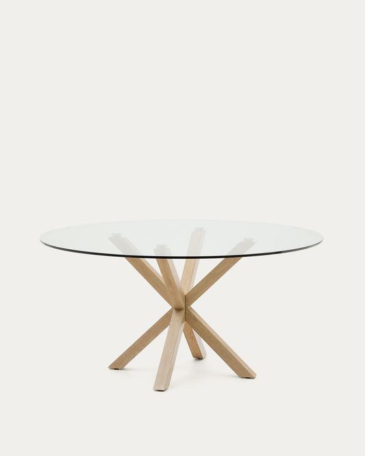 Argo round glass table and steel legs with wood effect Ø 150 cm