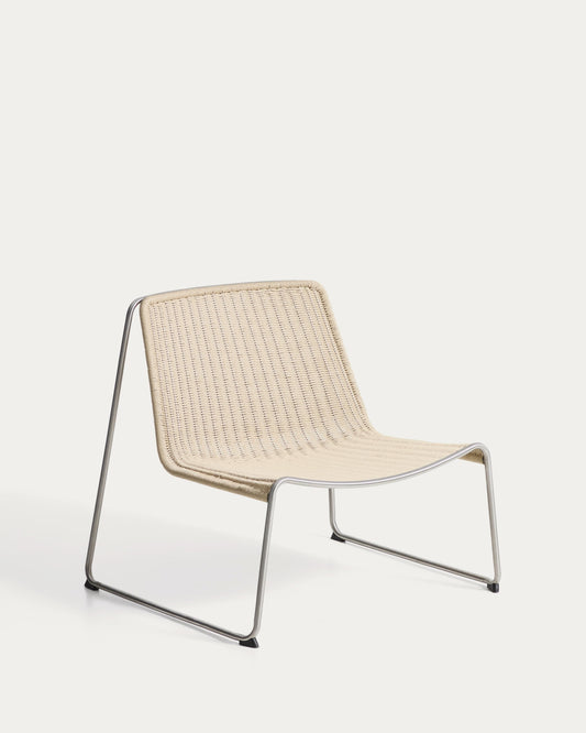 Tavari folding armchair in beige synthetic rope and stainless steel AISI 304 with brushed effect