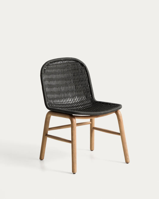 SS26COL1 Chair made of solid FSC 100% acacia wood and dark gray rope