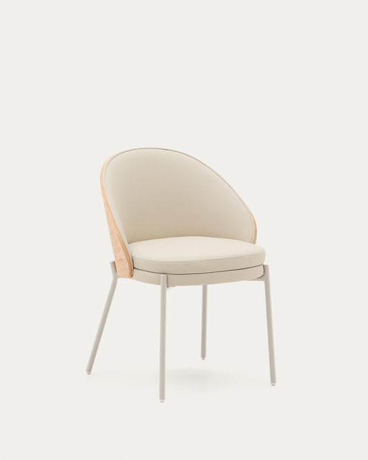 Eamy chair in beige polyurethane, ash veneer with natural finish and beige metal