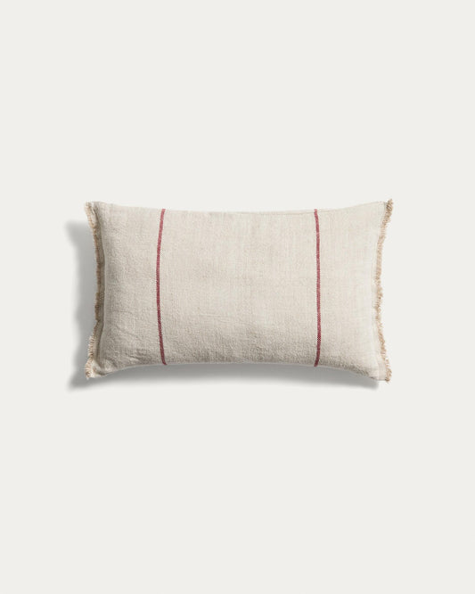 Lidore linen cushion cover, beige with contrasting red stripes, 30 x 50 cm