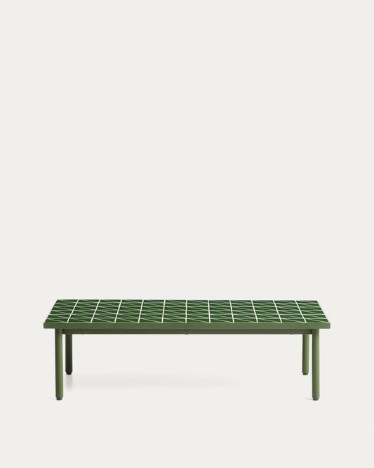 Maura side table made of green galvanized steel structure and green tiles 122 x 61 cm