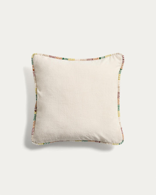 Enari cushion cover in raw cotton with multi-colored contrasting border 50 x 50 cm