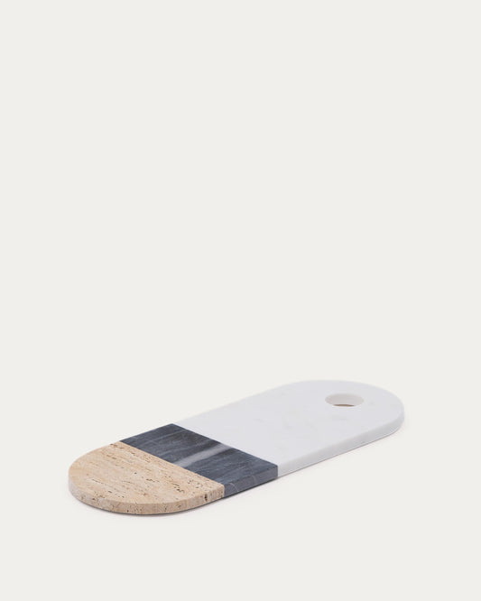 Nivol large serving board in white and black marble and travertine