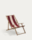 Wilara burgundy and beige striped outdoor folding lounger made of FSC 100% solid acacia wood