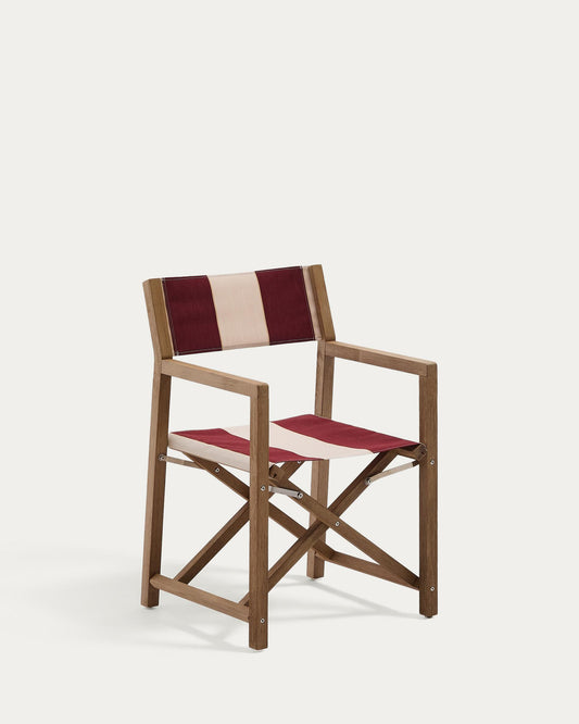 Wilara burgundy and beige striped outdoor folding chair in FSC 100% solid acacia wood