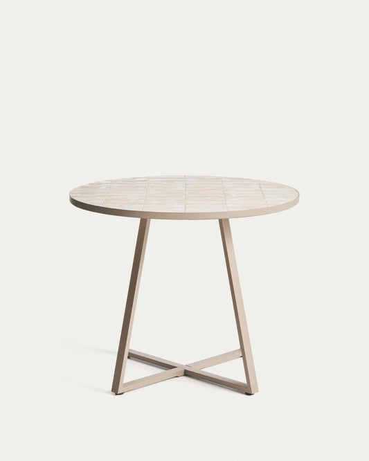 Tella round table made of galvanized steel and beige tiles Ø90 cm