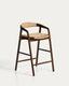 Derile stool in solid oak wood with walnut finish and beige paper rope cord FSC Mix Credit 65 cm