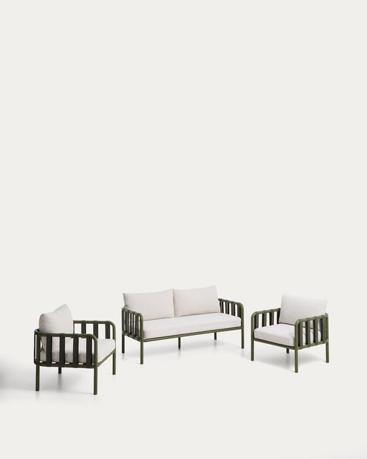 Omala set: two-seater and 2 armchairs with aluminum construction in green color
