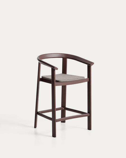 Erice bar stool made of aluminum and braided ropes in brown color, 65 cm
