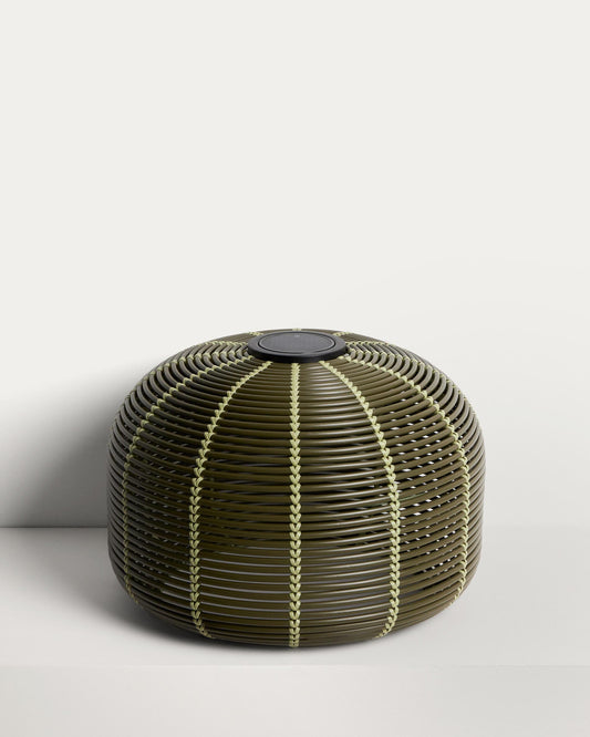 Solar table lamp for outdoor use Garoina LED made of synthetic rattan, green Ø50 cm