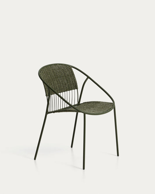 Outdoor folding chair Atrani made of galvanized steel and rope in green color
