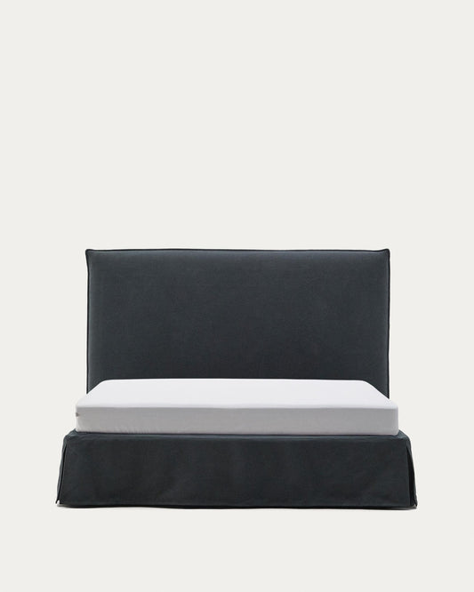 Anthracite gray linen and cotton Jaira bed with removable cover for FSC Mix Credit mattress 150 x 190 cm